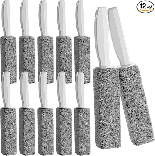 12 PCS Pumice Stone with Handle, Hard Water Stain Remover, Toilet Bowl Cleaner for Porcelain, Sink, Grill, and Bathroom Tile, Eco-Friendly Scouring Stick
