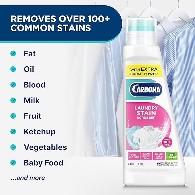 Carbona Laundry Stain Scrubber | Bio-Enzyme Stain Remover | Eliminates Fat, Oil, Blood, Milk, Fruit, Ketchup, Vegetables & Baby Food Stains | Save On Skin & Washable Fabrics | 3 Pack
