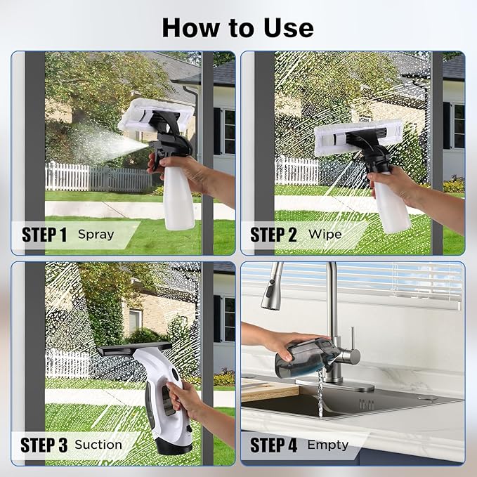 Window Vacuum Squeegee Cordless, Electric Window Cleaner Tool with & Water Collection Tank, Cleaning Kit Shower Squeegee for Glass Doors, Windows, Mirrors, Car