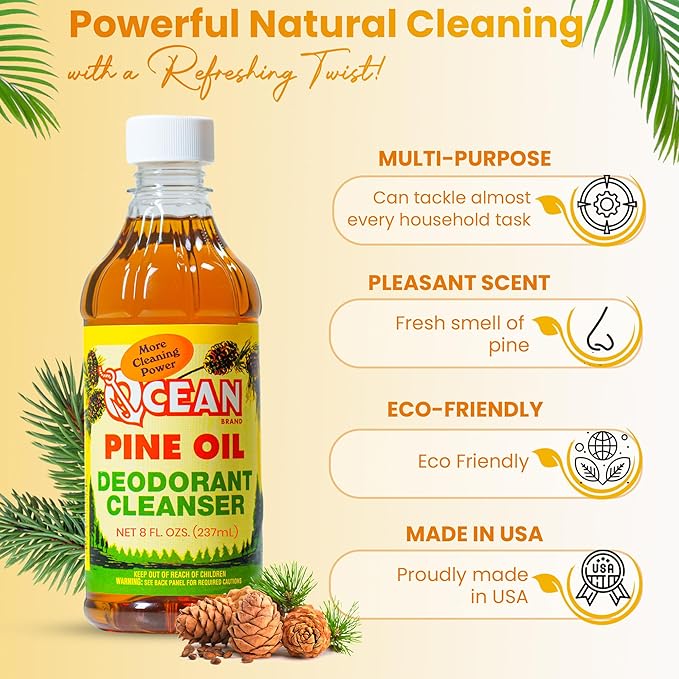 Ocean Pine Oil Cleaner Concentrate, 65% Pine Oil Deodorizer, All-Purpose Household Cleaner for Floors, Kitchen, Bathroom, Laundry, Grease & Odor Removal (2, 8 fl oz)