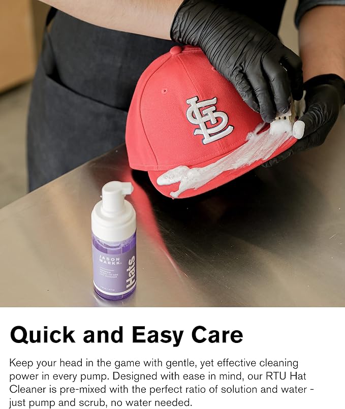 Jason Markk Hat Cleaner Care Kit, 2-Piece Set, Ready-To-Use Foam Hat Cleaner & Delicates Brush, Ideal for Cap and Headwear Cleaning, Safe for Cotton, Wool, Felt, Corduroy, Polyester, 4oz