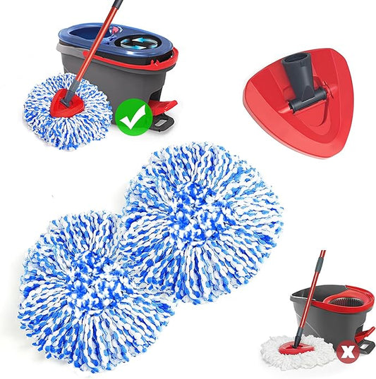 NEWE Mop Heads Replacements 2 Pack with Triangle Base for O-Cedar RinseClean 2 Tank System, Microfiber Spin Mops Replace Refills for Deep Cleaning All Floors