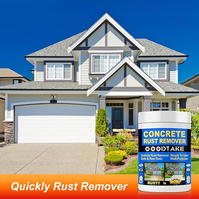 GOODTAKE Rust Remover Powder, 5 Pounds Concrete Stain Remover | Indoor Outdoor Surfaces | Quickly Removes Rust Stains | Safe To Use | Non-Corrosive | For Concrete, Cement Surfaces (5 lb)