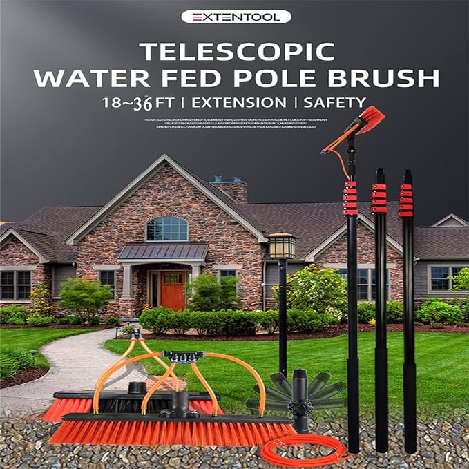 Solar Panel Cleaning Brush,Glass Cleaning Brush,Cleaner Water Fed Pole Kit for Cleaning Outer Window Glass,Tile Walls,Glass Curtain Wall,Solar Panel,36Ft#11M,18FT#6m
