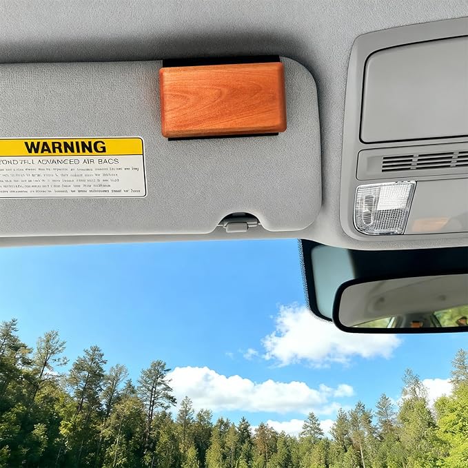 Car Air Freshener Starter Kit - Wood Car Freshener for Visor Clip - Long Lasting Scent - Car Odor Eliminator - CLIP INCLUDED (Amber-Teak-Lavender-Frosted Spruce)
