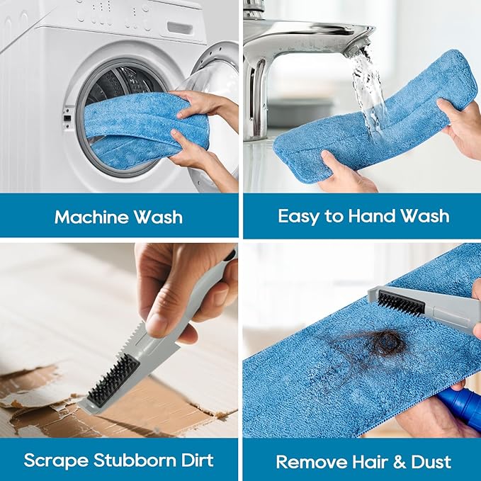 17.5'' Microfiber Mop for Floor Cleaning-Blue Flat Floor Mop with 58'' Stainless Steel Handle- 4 Reusable Washable Replacement Pads-Wet & Dry Use for Hardwood Tile Laminate-Home Kitchen Bathroom