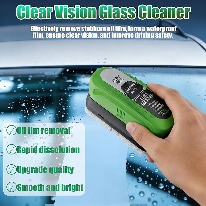Oil-Free Car Glass Brushes, 2026 Upgrade Clear Vision Glass Cleaner,120ml Automotive Oil Film Cleaning Brush for Car Windows,Handheld Glass Oil-film Remover with Towel,2 Se