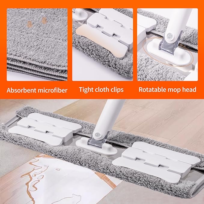 Premium 360° Microfiber Wet Mop for Floor Cleaning; 4 Heavy Duty Reusable Microfiber Pads; Adjustable Height and Sturdy Steel Hardware; Vinyl, Tile, Laminate and Hardwood Floor Mop Cleaner