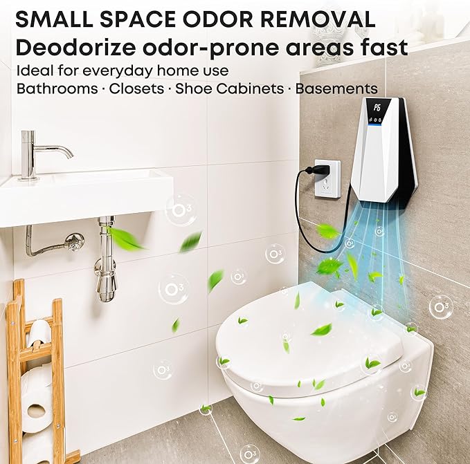 Ozone & Negative Ion, 99% Odor Eliminator for Strong Odors, Cat Litter Box Deodorizer, Air Ionizers for Dog Poop Odor Removal, for Toilet, Wardrobe, Shoe Closet, Garage, Room, Cabinet, White