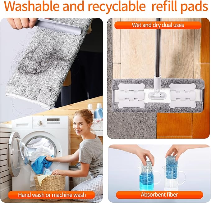 Premium 360° Microfiber Wet Mop for Floor Cleaning; 4 Heavy Duty Reusable Microfiber Pads; Adjustable Height and Sturdy Steel Hardware; Vinyl, Tile, Laminate and Hardwood Floor Mop Cleaner
