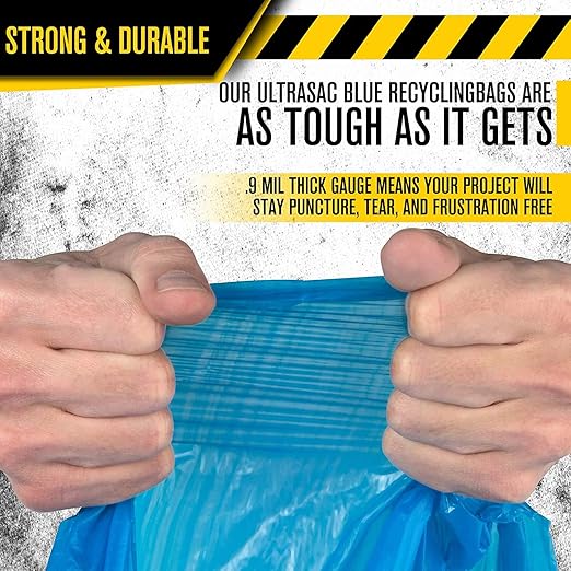 Ultrasac Blue Recycling Bags 33 Gallon 0.9 MIL,33.5" x 38" - - For Recycling,Kitchen,Industrial,& Commercial,45 Count (Pack of 2)