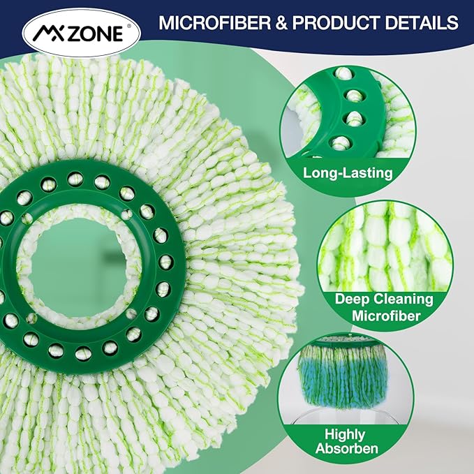 3 Pack Mop Head Replacement for Libman Tornado, Spin Mop Replacement Head 𝐎𝐍𝐋𝐘 Compatible with Libman, Easy to Replace, Machine Washable, Green and White (NOT for Old Version)