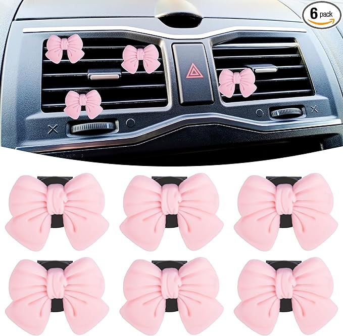 6 PCS Pink Bow Car Air Vent Clips, Cute Air Freshener Clip, Pink Bow Car Accessories, Coquette Airs Conditioning Vents Decorations, Interior Girly Cars Accessories for Women Cars Truck Suv