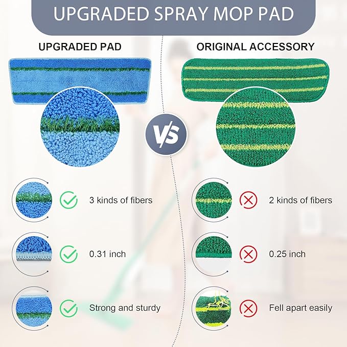 Upgraded Mop Head Replacement for Libman Freedom Spray Mop, 6 Pack Washable Mops Refill Pad + 1 Count Laundry Bag