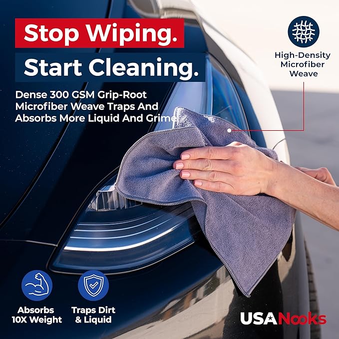 USANOOKS Microfiber Cleaning Cloth Grey - 50 Pcs (12.5"x12.5") - High Performance - 1200 Washes, Ultra Absorbent Microfiber Towel Weave Grime & Liquid for Streak-Free Mirror Shine - Car Washing Cloth