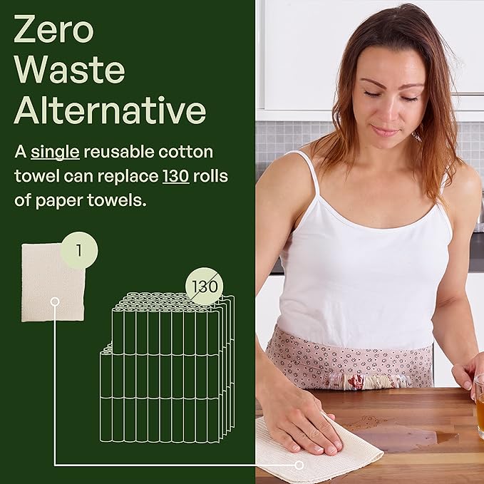 10 Pack Reusable Kitchen Paper Towels Washable - Super Absorbent Natural unPaper Towels - Natural Cotton - Reusable, Paperless Kitchen Dish Cloths - 100% Organic