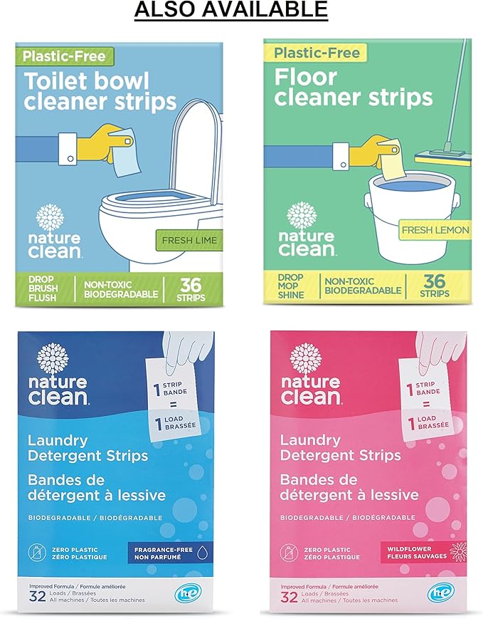 Nature Clean Plastic-Free Packaging Laundry strips, Eco-Friendly Laundry Detergent Sheets Wildflower, 32 count 2-pack