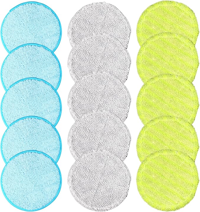 15PCS Reusable Water-Absorbent Spin Mop Pads, 5.9 & 6.3 Inch Round Microfiber Refill for Floor Cleaning