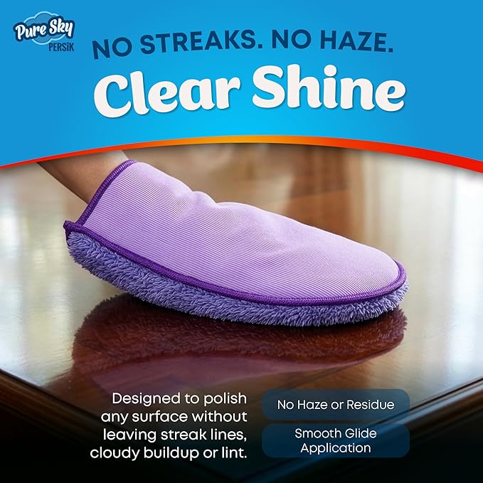 persik Pure-Sky Ultra Microfiber Cleaning Glove – JUST ADD Water No Detergents Needed - 2-in1, Combination for Glass and Multipurpose – Streak Free Magic Window Polishing Glove - Removes Stains, Dust