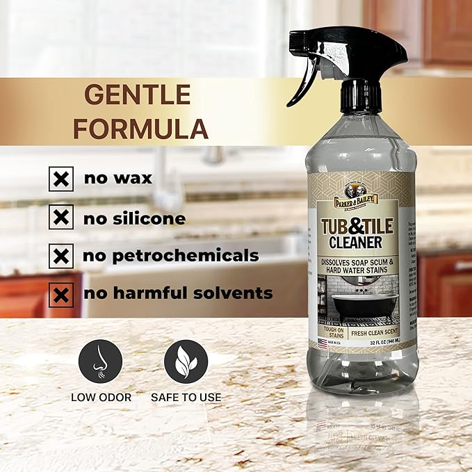 PARKER & BAILEY Tub & Tile Cleaner - Bathroom Cleaner Shower Cleaner Spray Tub Cleaner Soap Scum Remover for Shower Hard Water Stain Remover Household Cleaning Spray Multi Purpose Spray Cleaner, 32 Oz