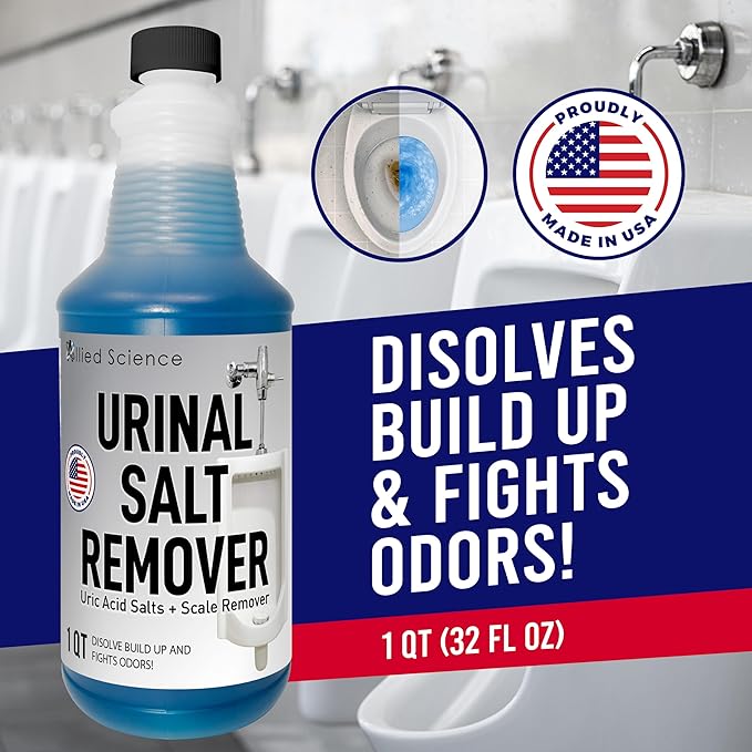 Urinal Salt, Calcium and Mineral Scale Remover - Eliminates Urine Odor, Destroys Uric Acid Salt, Deposit Buildup - 32 FL OZ, 4 BOTTLES