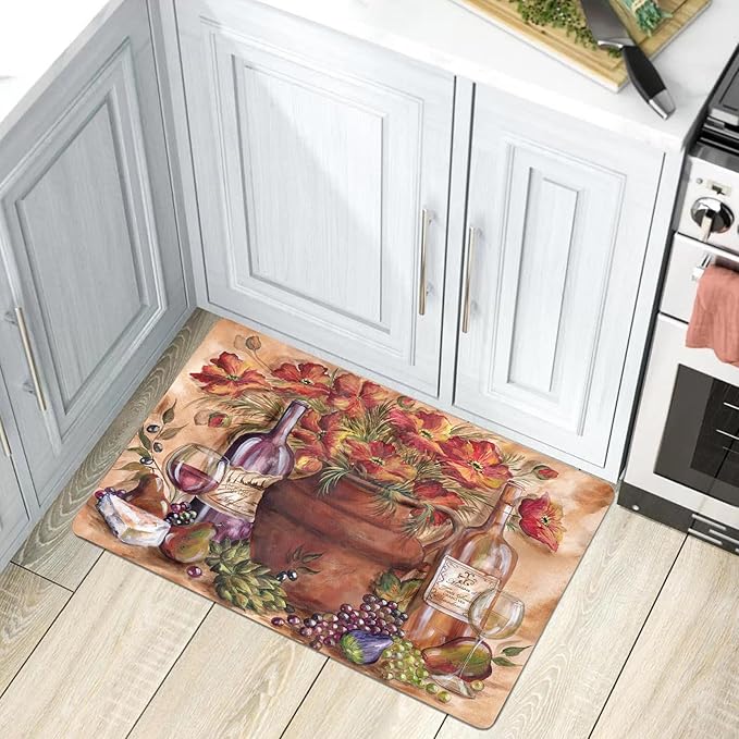 Wine Theme Kitchen Rug, Washable Mats for Floor, Non Slip Soft Area Rug Floor Mat for Kitchen, Laundry Room and Hallway 6x9ft/72x108in