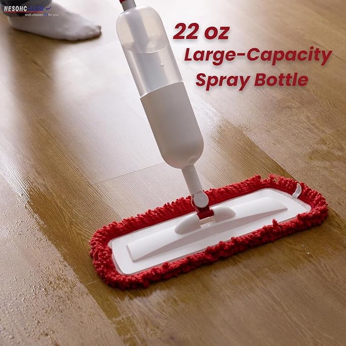 Spray Mop for Floor Cleaning with 2 Microfiber Pads Featuring Tassel Edges, Lightweight Aluminum Handle, and Even Spray Nozzle for Efficient Cleaning