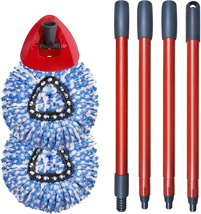 Mop Replacement Head, Base, Handle Replacement for O-Ceda EasyWring Microfiber Spin Mop, 2 Microfiber Mops Refills, 1 Triangle Mops Head Cover and 30-58in Mop Handle Set Combo