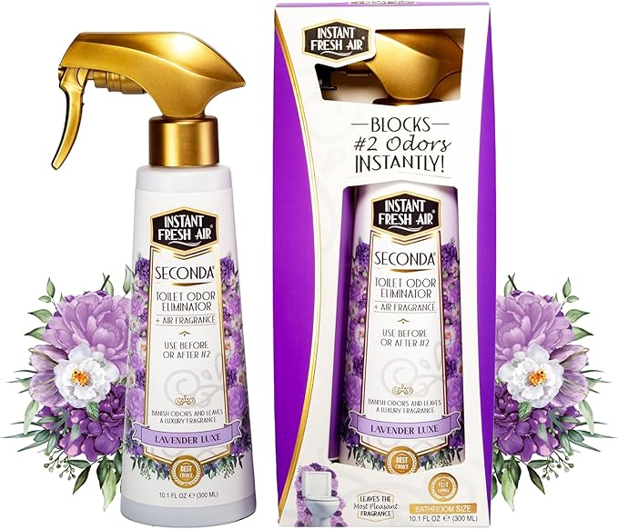 Seconda Premium Toilet Spray - Bathroom Air Freshener & Toilet Bowl Odor Eliminator - For Home, Business, School - Bathroom Deodorizer - Long Lasting Lavender Fragrance 10.1 fl oz.