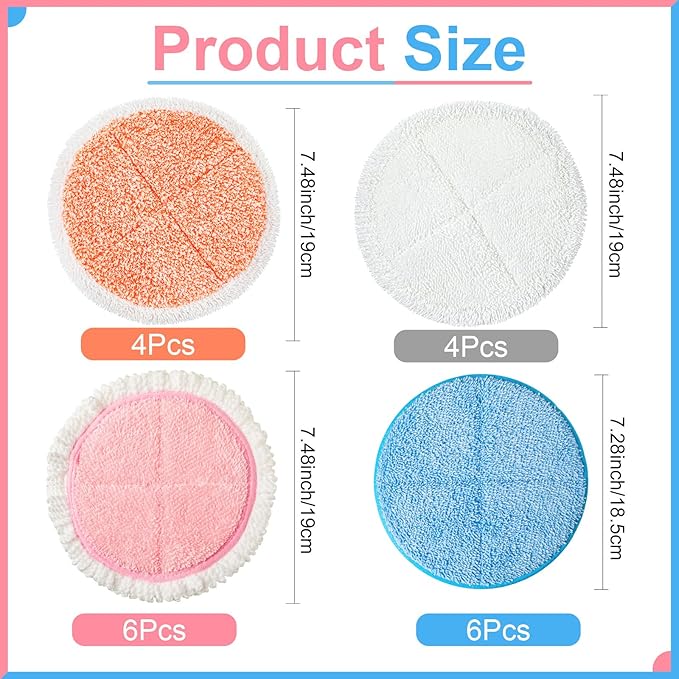 Irenare 20 Pack Electric Mop Pads Spin Replacement 7.28 Inch Round Mop Pads for Floor Cleaning Reusable Washable Electric Spin Replacement Supplies for Kitchen Floor Cleaning (Stylish Color)