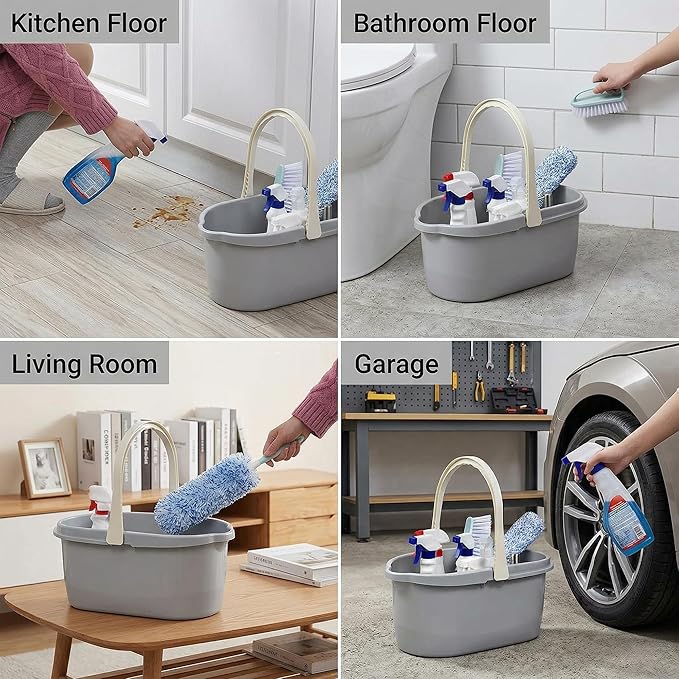 Haundry 4.5 Gallon Cleaning Bucket, Good Grips Household Mop Bucket for Cleaning Supplies, Cleaning Caddy Organizer Basket with Handle, 17.1L, Grey