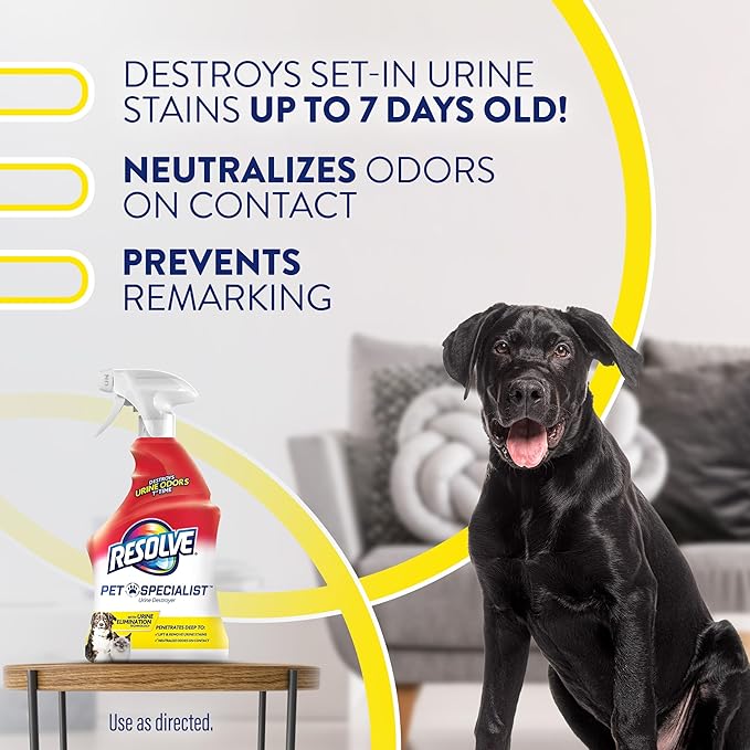 Resolve Pet Specialist Urine Destroyer Carpet Cleaner Spray – Urine Eliminator for Pet Stains & Odors Up to 7 Days Old, 22oz