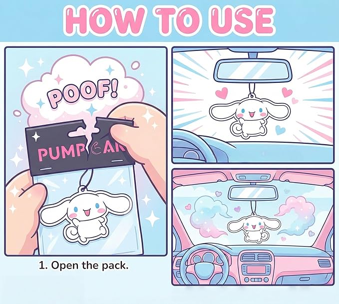 PumpCar 2 pieces cinammoroll double-sided hanging cartoon cherry-scented funny car air freshener Cool hanging for rearview mirror Car Interior Accessories Gifts