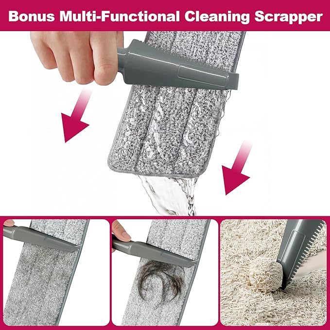 JOYMOOP 18 Inch Dust Mop for Hardwood Floors, Heavy Duty Industrial Wet Dry Mops with Telescopic Handle, Includes 3 Microfiber Mop Pads - Red-Grey