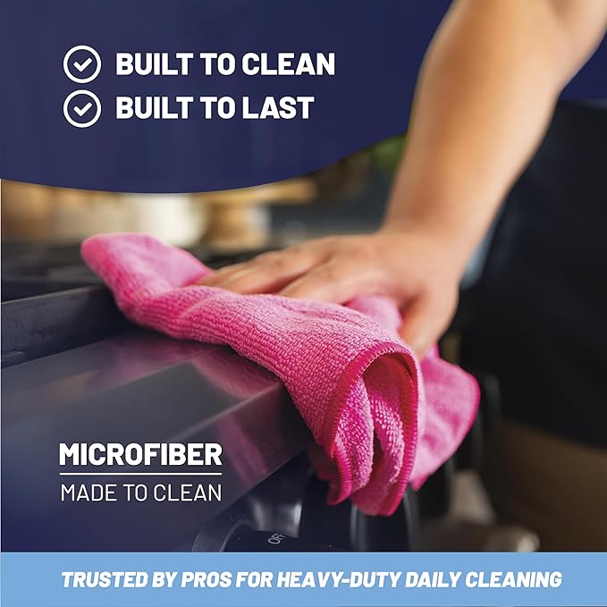 MW Pro Microfiber Cleaning Cloth | Red (12 Pack) | Size 16" x 16" | All Purpose Microfiber Towels - Clean, Dust, Polish, Scrub, Absorbent
