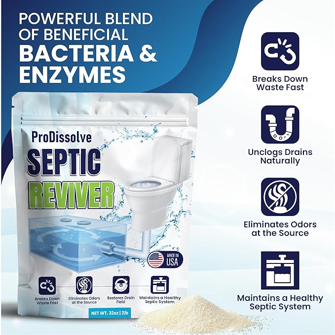 Septic Tank Treatment 2 lb, Up to 30 Treatments – Septic Tank Cleaner with Natural Enzymes & Bacteria – Drainage Solutions to Digest Clogs, Odor, Sludge & Grease While Boosting Beneficial Bacteria