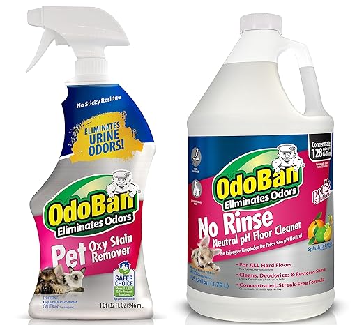 OdoBan Disinfectant and Odor Eliminator, Ready-to-Use 32 oz Spray Bottle & Pet Solutions Neutral pH Floor Cleaner Concentrate, 1 Gallon, and Oxy Stain Remover, 32 Ounce Spray