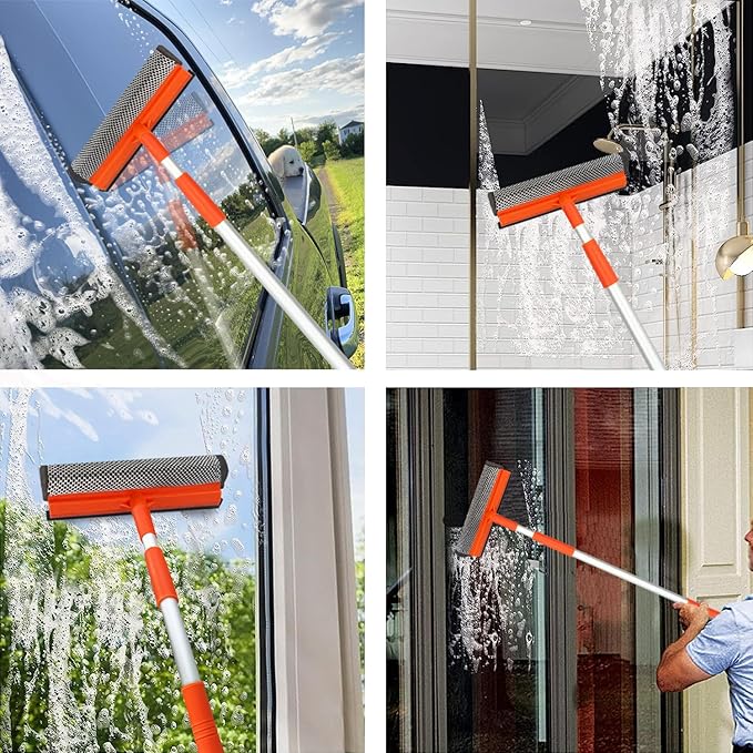 Window Squeegee for Window Cleaning with Retractable Pole 28", Squeegee Window Cleaner Tool 2 in 1 Car Window Cleaning Tool Telescopic Window Washing Equipment, Shower Squeegee for Glass Door