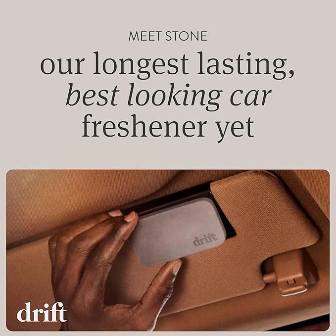 Drift Car Air Freshener - Stone Air Freshener Car Odor Eliminator - Long Lasting Scent - Auto Accessories - Metal Clip - Essential Oils - Clean Ingredients - Teak Scent Starter Kit