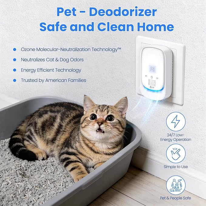 Plug-in Air Ionizers Ozone Odor Eliminator Cat Litter Deodorizer for Strong Odor 99% Pet Odor Removal for Home Air Purifier for House Bathroom Cabinet Garage