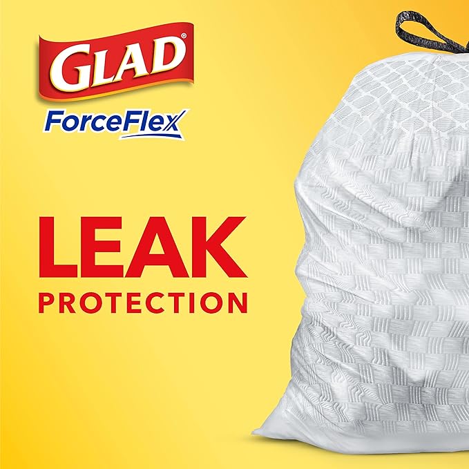 Glad Trash Bags, ForceFlex Tall Drawstring Garbage Bags, 13 Gallon White Trash Bags for Tall Kitchen Trash Can, Mediterranean Lavender with Febreze Freshness to Eliminate Odors, 40 Count (Pack of 2)
