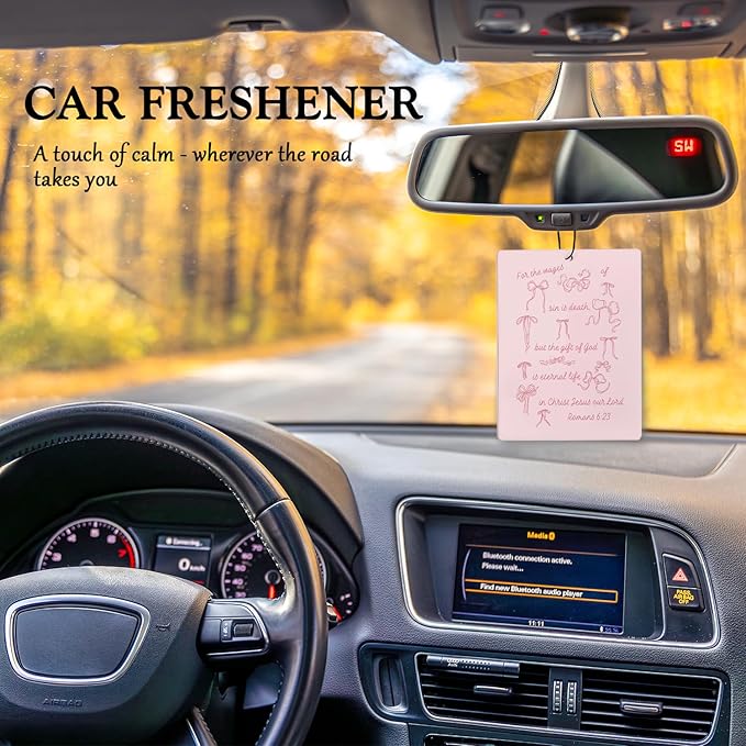 Car Decorations,Pink Bow Christian Air Freshener for Car,Preppy Cherry Bible Verse Air Freshener Hanging 3 Pcs for Bag,Cars,Closet,Drawer,Books,Bathroom