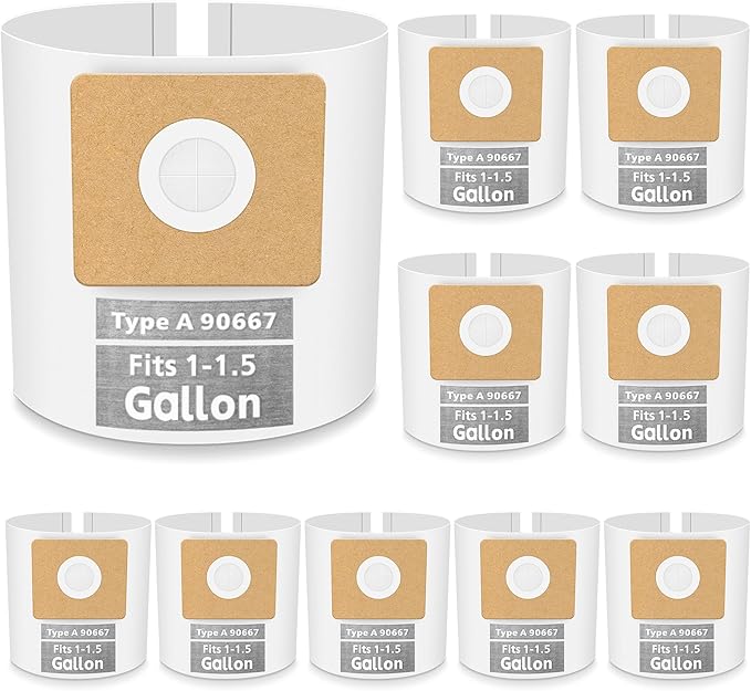 10 Pack Vacuum Bags Replacement for Shop Vac Bags 1-1.5 Gallon Type A 90667 9066700 9066733, PETOX High-Efficiency Disposable Vaccum Collection Filter Bags