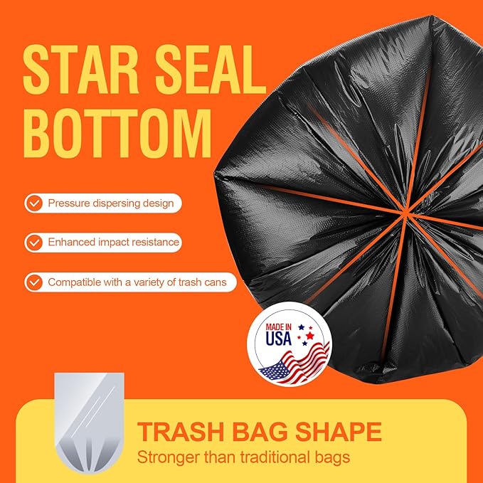 Delxo 30-33 Gallon Trash Bags, 2000 Count – 0.6 Mil Medium Duty Garbage Bags, Durable Plastic Bolsas para basura, Perforated Design– Made in USA for Kitchen, Yard, Office (Black)