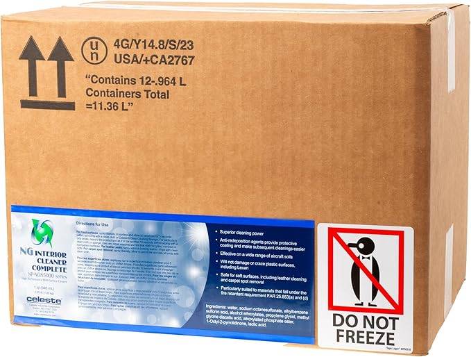 Celeste SP-85000NG Interior Cleaner Complete (Case of 12 Quarts) | Aviation Grade Multi-Surface & Glass Cleaner | Safe for IFE Screens, Leather & Plastics | Non-Crazing & Low VOC