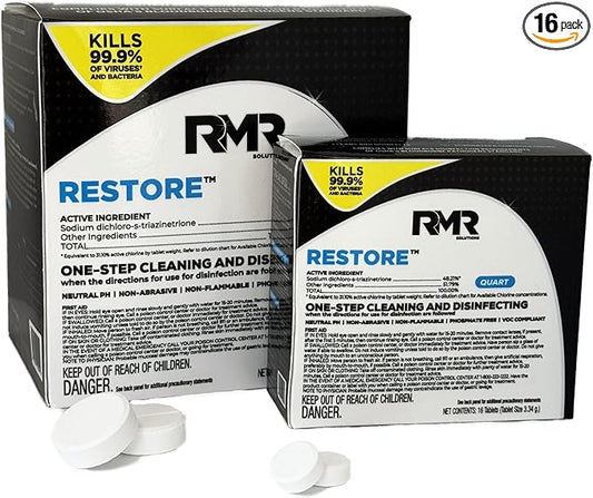 RMR Solutions RESTORE Disinfectant & Cleaner Concentrate, EPA Registered Mold Remover & Antibacterial Cleaning Solution for Kitchen, Bathroom, Floor, Home, Pet Areas, Counter, 3.34g, Makes 16 Quarts
