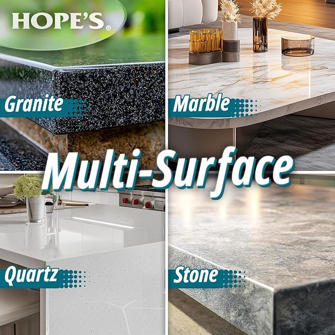 HOPE'S Perfect Quartz Countertop Cleaner, No Hazy Residue, Streak-Free, Safe on Food Contact Surfaces, Fragrance-Free, Sunscreen-Free, Counter Cleaner for All Brands of Quartz, 23 Fl Oz, Pack of 2