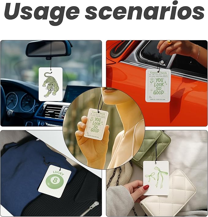 Trendy Sage Green Bow Car Air Freshener 4 Pcs - Coquette Bow Lucky 8 Ball Tiger Hanging Air Freshener 4 Pcs for Cars Closet Drawer Books, Girly Car Accessories Mirror Decor for Women