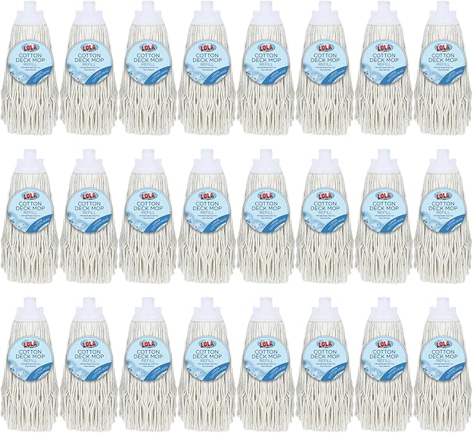 LOLA Refill for Cotton Floor Wet String Mop, 24 Pack, Absorbs up to 3X its Weight in Water, Heavy Duty & Super Absorbent for Floor Cleaning