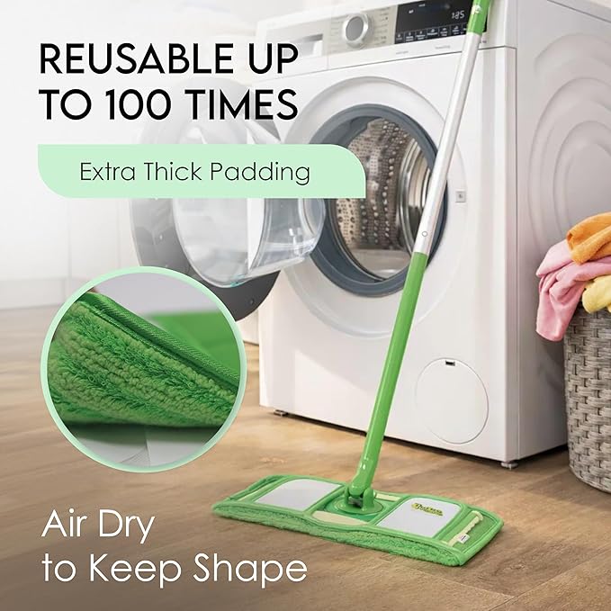 Reusable Pads Compatible with Swiffer Sweeper Mops - Washable Microfiber Mop Pad Refills by Turbo - 12 Inch Floor Cleaning Mop Head Pads Work Wet and Dry - 2 Pack